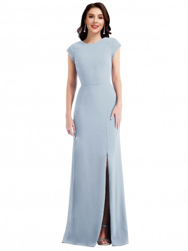 Long Stretch Crepe Light Sky Blue Cap Sleeves Formal Evening Gown / Prom Dress / Bridesmaid Dress Darwin