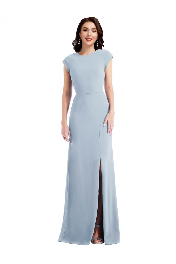 Long Stretch Crepe Light Sky Blue Cap Sleeves Formal Evening Gown / Prom Dress / Bridesmaid Dress Darwin