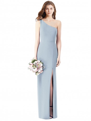 One Shoulder Long Stretch Crepe Light Sky Blue Sleeveless Semi Formal Evening Dress / Prom Dress / Bridesmaid Dress Darwin