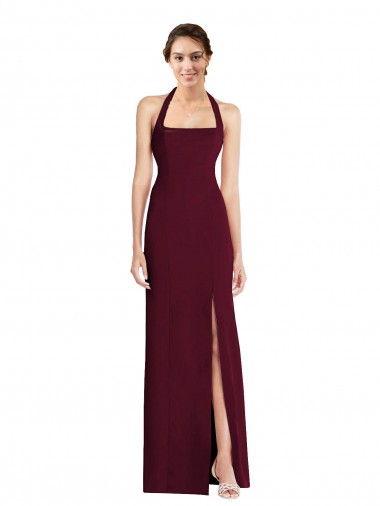 Halter Neck Long Stretch Crepe Burgundy Gold Sleeveless Semi Formal Evening Dress / Prom Dress / Bridesmaid Dress Darwin