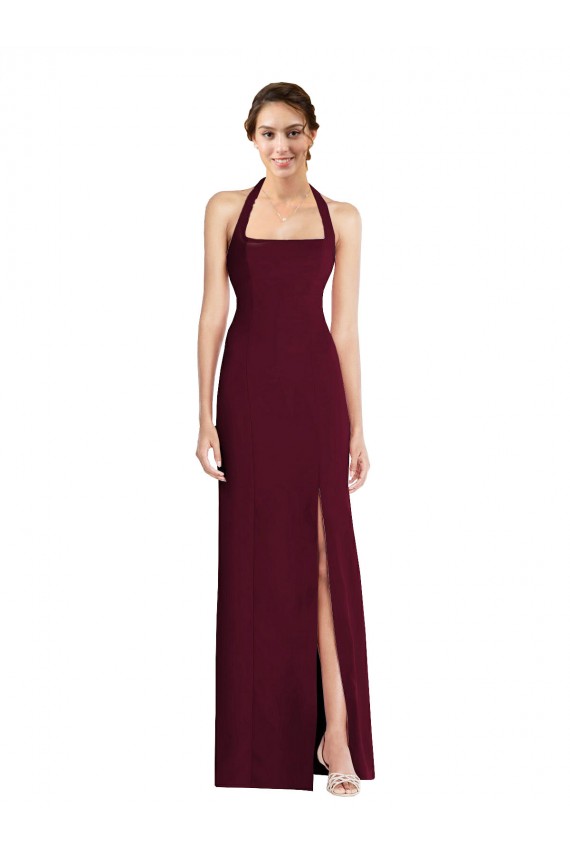 Halter Neck Long Stretch Crepe Burgundy Gold Sleeveless Semi Formal Evening Dress / Prom Dress / Bridesmaid Dress Darwin