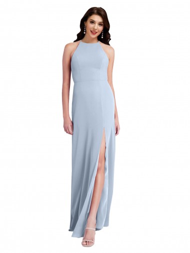 High Neck Long Stretch Crepe Light Sky Blue Sheath Sleeveless Formal Evening Gown / Prom Dress / Bridesmaid Dress Darwin