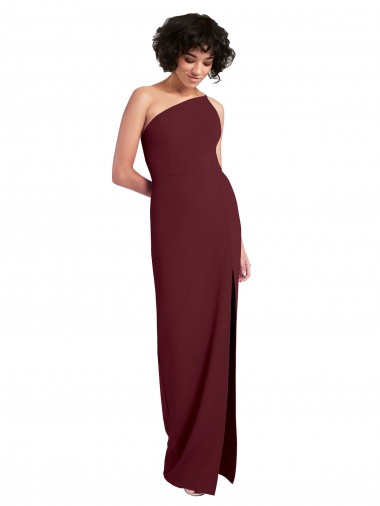 One Shoulder Long Stretch Crepe Burgundy Gold Sleeveless Formal Evening Gown / Prom Dress / Bridesmaid Dress Darwin