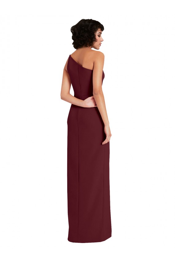 One Shoulder Long Stretch Crepe Burgundy Gold Sleeveless Formal Evening Gown / Prom Dress / Bridesmaid Dress Darwin