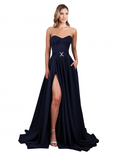 High Neck Long Stretch Crepe Dark Navy A-Line Sleeveless Formal Dress / Bridesmaid Dress Darwin