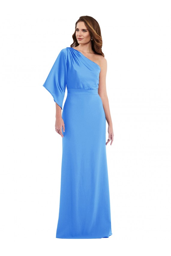 One Shoulder Long Stretch Crepe Peacock Blue Bell Sleeves Semi Formal Evening Dress / Prom Dress / Bridesmaid Dress Darwin