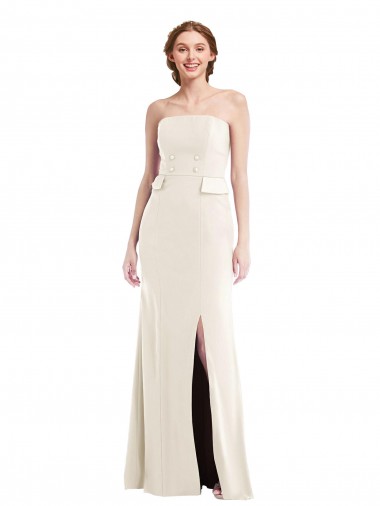 Strapless Long Stretch Crepe Ivory Sleeveless Semi Formal Evening Dress / Prom Dress / Bridesmaid Dress Darwin