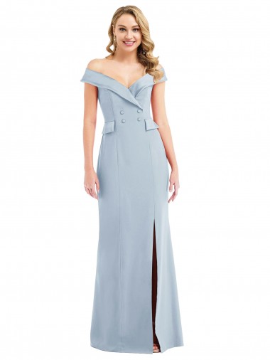 Off the Shoulder Long Stretch Crepe Light Sky Blue Sleeveless Semi Formal Evening Dress / Prom Dress / Bridesmaid Dress Darwin