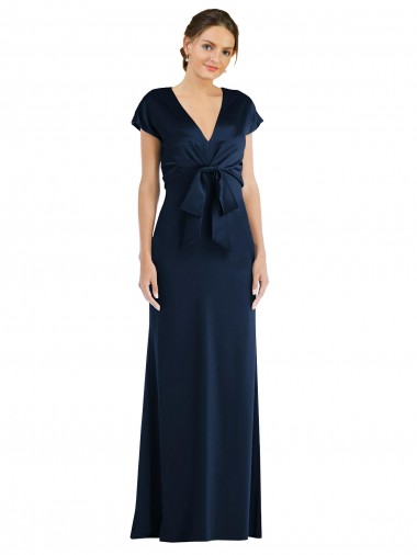 Off the Shoulder Long Stretch Crepe Dark Navy Cap Sleeves Formal Evening Gown / Prom Dress / Bridesmaid Dress Darwin