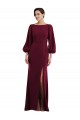 Bateau Neck Long Stretch Crepe Burgundy Gold Long Sleeves Formal Evening Gown / Prom Dress / Bridesmaid Dress Darwin