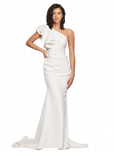 One Shoulder Sweep Train Stretch Crepe Ivory Sleeveless Semi Formal Evening Dress / Prom Dress / Bridesmaid Dress Darwin