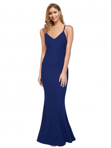 V-Neck Long Stretch Crepe Royal Blue Sleeveless Formal Dress / Bridesmaid Dress Darwin