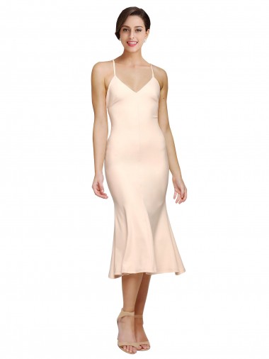 V-Neck Midi Length Stretch Crepe Nude Sleeveless Evening Gown / Prom Dress / Bridesmaid Dress Darwin