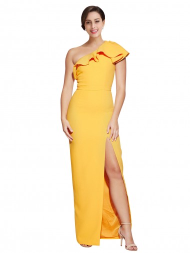 One Shoulder Long Stretch Crepe Saffron Sleeveless Formal Evening Gown / Prom Dress / Bridesmaid Dress Darwin