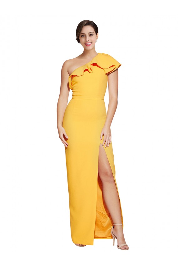 One Shoulder Long Stretch Crepe Saffron Sleeveless Formal Evening Gown / Prom Dress / Bridesmaid Dress Darwin