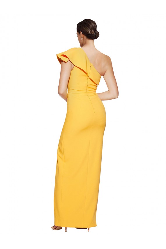 One Shoulder Long Stretch Crepe Saffron Sleeveless Formal Evening Gown / Prom Dress / Bridesmaid Dress Darwin