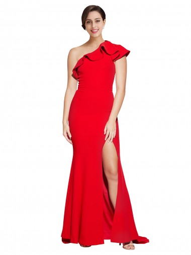 One Shoulder Sweep Train Stretch Crepe Red Sleeveless Semi Formal Evening Dress / Prom Dress / Bridesmaid Dress Darwin