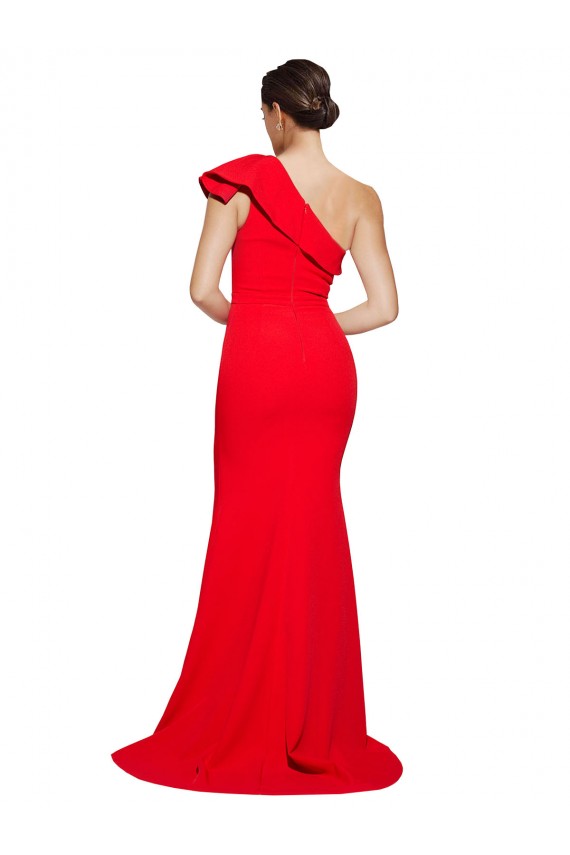 One Shoulder Sweep Train Stretch Crepe Red Sleeveless Semi Formal Evening Dress / Prom Dress / Bridesmaid Dress Darwin