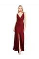 V-Neck Long Stretch Satin Burgundy Sleeveless Black Tie Evening Gown / Prom Dress / Bridesmaid Dress Darwin