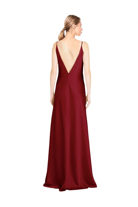 V-Neck Long Stretch Satin Burgundy Sleeveless Black Tie Evening Gown / Prom Dress / Bridesmaid Dress Darwin