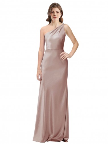 One Shoulder Long Stretch Satin Dusty Pink Sleeveless Formal Evening Gown / Prom Dress / Bridesmaid Dress Darwin