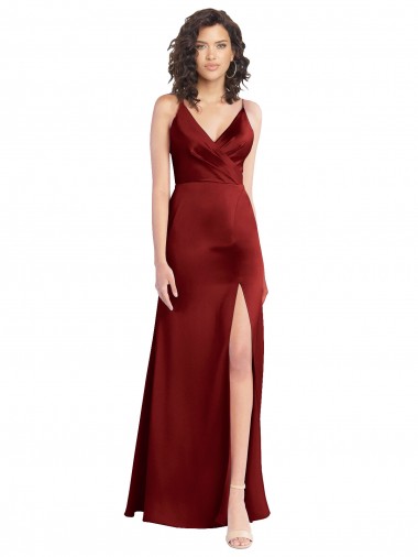 V-Neck Long Stretch Satin Burgundy Sleeveless Formal Dress / Bridesmaid Dress Darwin