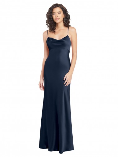 Cowl Neck Long Stretch Satin Dark Navy Sleeveless Black Tie Evening Gown / Prom Dress / Bridesmaid Dress Darwin