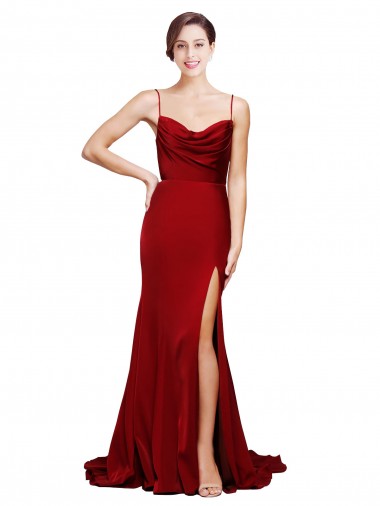 Cowl Neck Sweep Train Stretch Satin Burgundy Sleeveless Black Tie Evening Gown / Prom Dress / Bridesmaid Dress Darwin