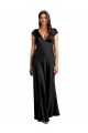 V-Neck Long Stretch Satin Black Cap Sleeves Formal Evening Gown / Prom Dress / Bridesmaid Dress Darwin