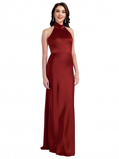 Halter Neck Long Stretch Satin Burgundy Sleeveless Black Tie Evening Gown / Prom Dress / Bridesmaid Dress Darwin