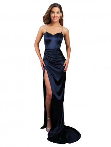 Sweetheart Long Stretch Satin Dark Navy Sleeveless Formal Evening Gown / Prom Dress / Bridesmaid Dress Darwin