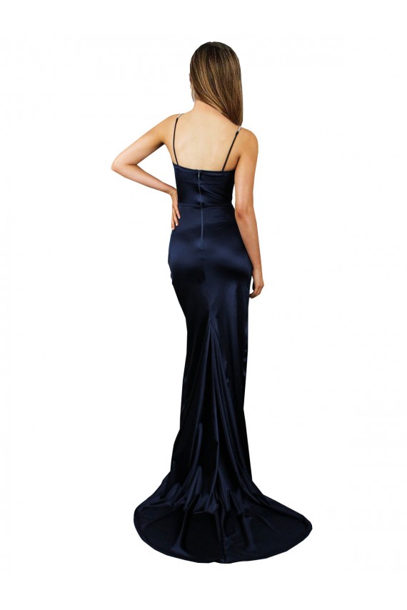 Sweetheart Long Stretch Satin Dark Navy Sleeveless Formal Evening Gown / Prom Dress / Bridesmaid Dress Darwin