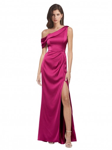 One Shoulder Long Stretch Satin Fuchsia Sleeveless Bridesmaid Dress / Evening Dress Darwin