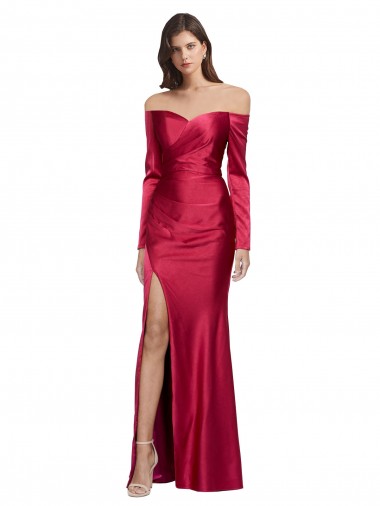 Sweetheart Long Stretch Satin Dark Red Long Sleeves Formal Evening Gown / Prom Dress / Bridesmaid Dress Darwin