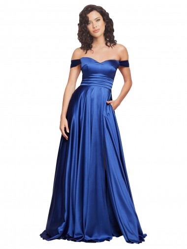 Sweetheart Sweep Train Stretch Satin Royal Blue Sleeveless Formal Evening Gown / Prom Dress / Bridesmaid Dress Darwin