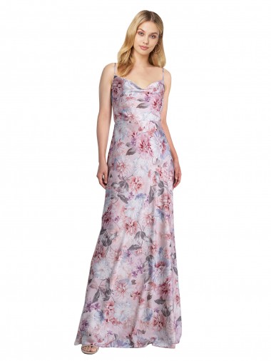 Cowl Neck Long Stretch Satin & Floral Sleeveless Formal Evening Gown / Bridesmaid Dress Darwin