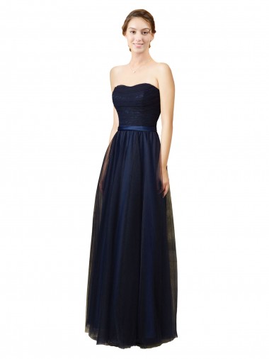 Strapless Long Tulle Dark Navy Sleeveless Bridesmaid Gown Darwin