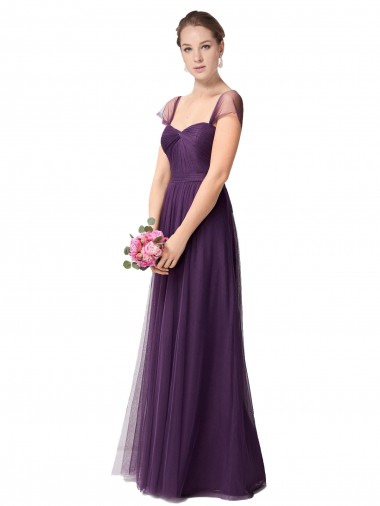 Sweetheart Long Tulle Plum Purple Cap Sleeves Bridesmaid Dress Darwin