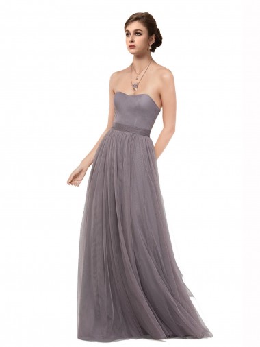 Spaghetti Straps Long Tulle Pewter Sleeveless Bridesmaid Dress Darwin