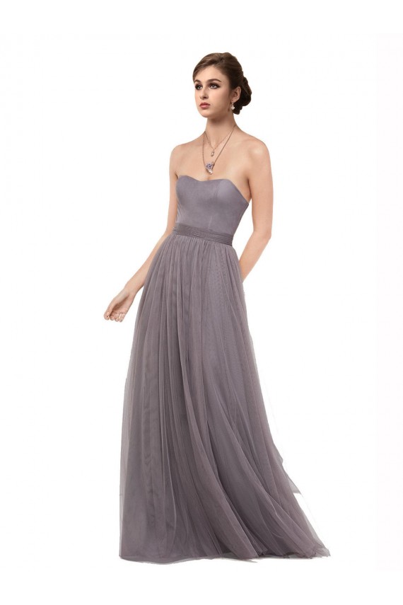 Spaghetti Straps Long Tulle Pewter Sleeveless Bridesmaid Dress Darwin