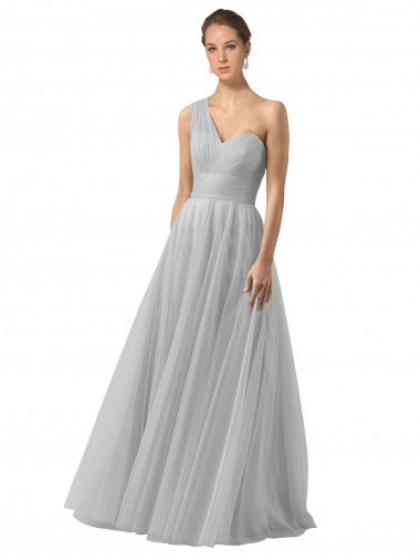 One Shoulder Long Tulle Silver Sleeveless Bridesmaid Gown Darwin