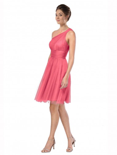 One Shoulder Long Tulle Watermelon Sleeveless Bridesmaid Dress Darwin