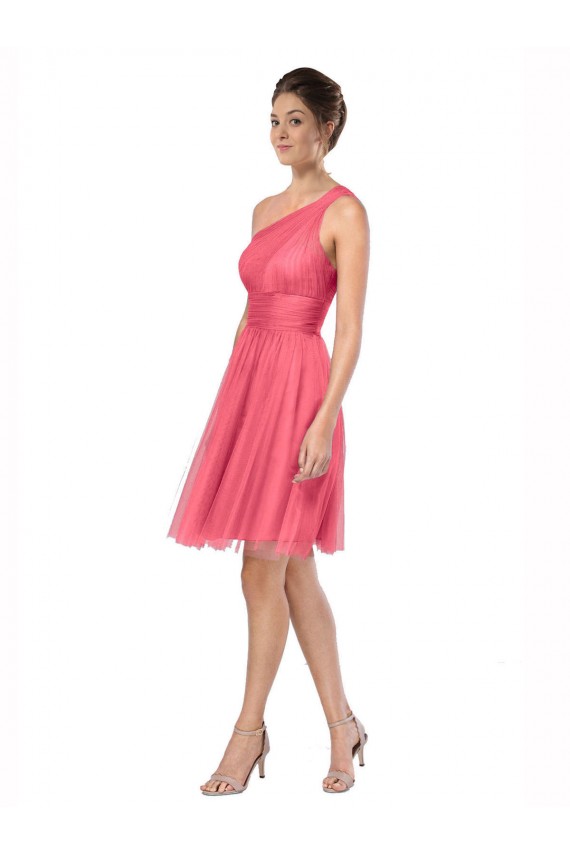 One Shoulder Long Tulle Watermelon Sleeveless Bridesmaid Dress Darwin