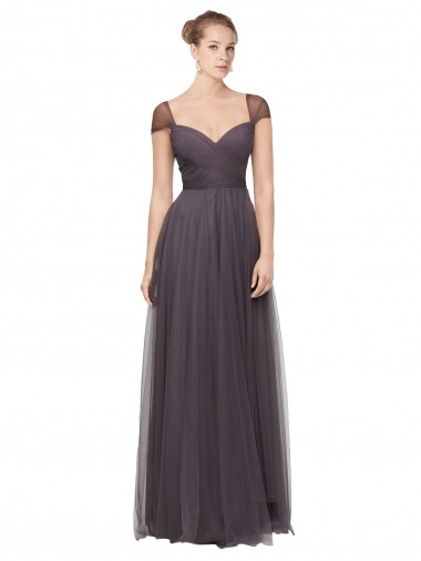 Sweetheart Long Tulle Pewter Cap Sleeves Bridesmaid Dress Darwin