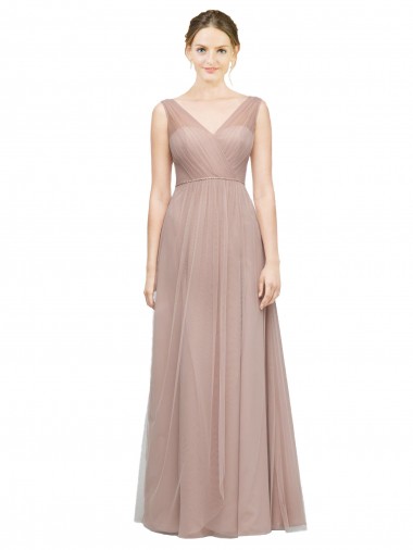 V-Neck Long Tulle Blush Sleeveless Bridesmaid Dress Darwin