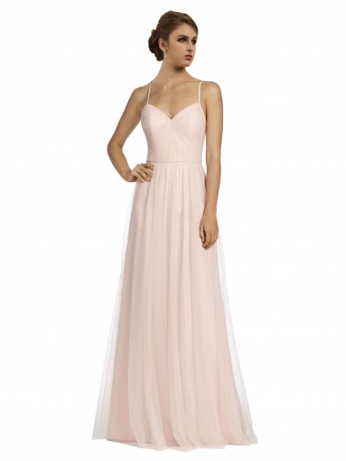 Spaghetti Straps Long Tulle Pink Sleeveless Bridesmaid Dress Darwin