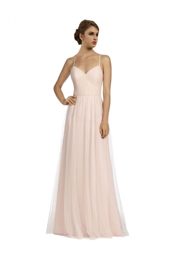 Spaghetti Straps Long Tulle Pink Sleeveless Bridesmaid Dress Darwin