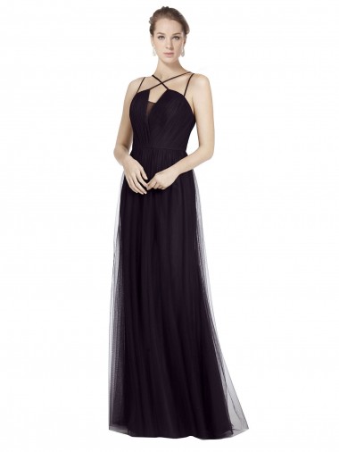 High Neck Long Tulle Black Sleeveless Bridesmaid Gown Darwin