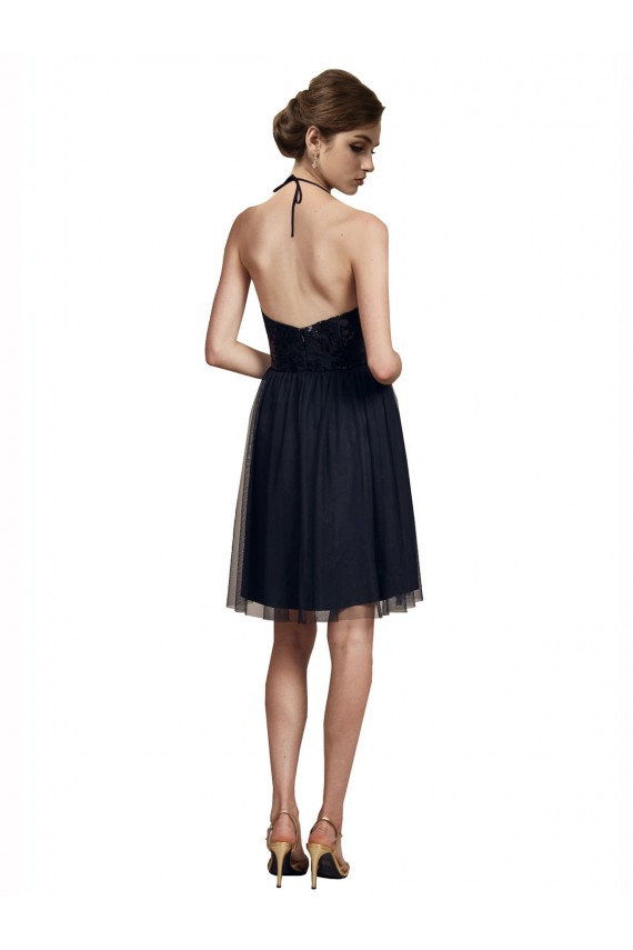 Halter Neck Knee Length Tulle Black Sleeveless Bridesmaid Gown Darwin