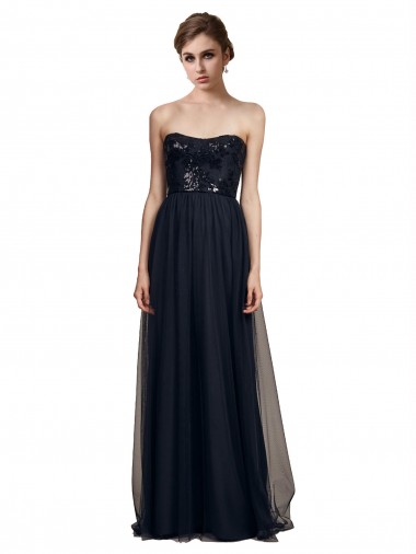 Strapless Long Tulle Black Sleeveless Bridesmaid Gown Darwin